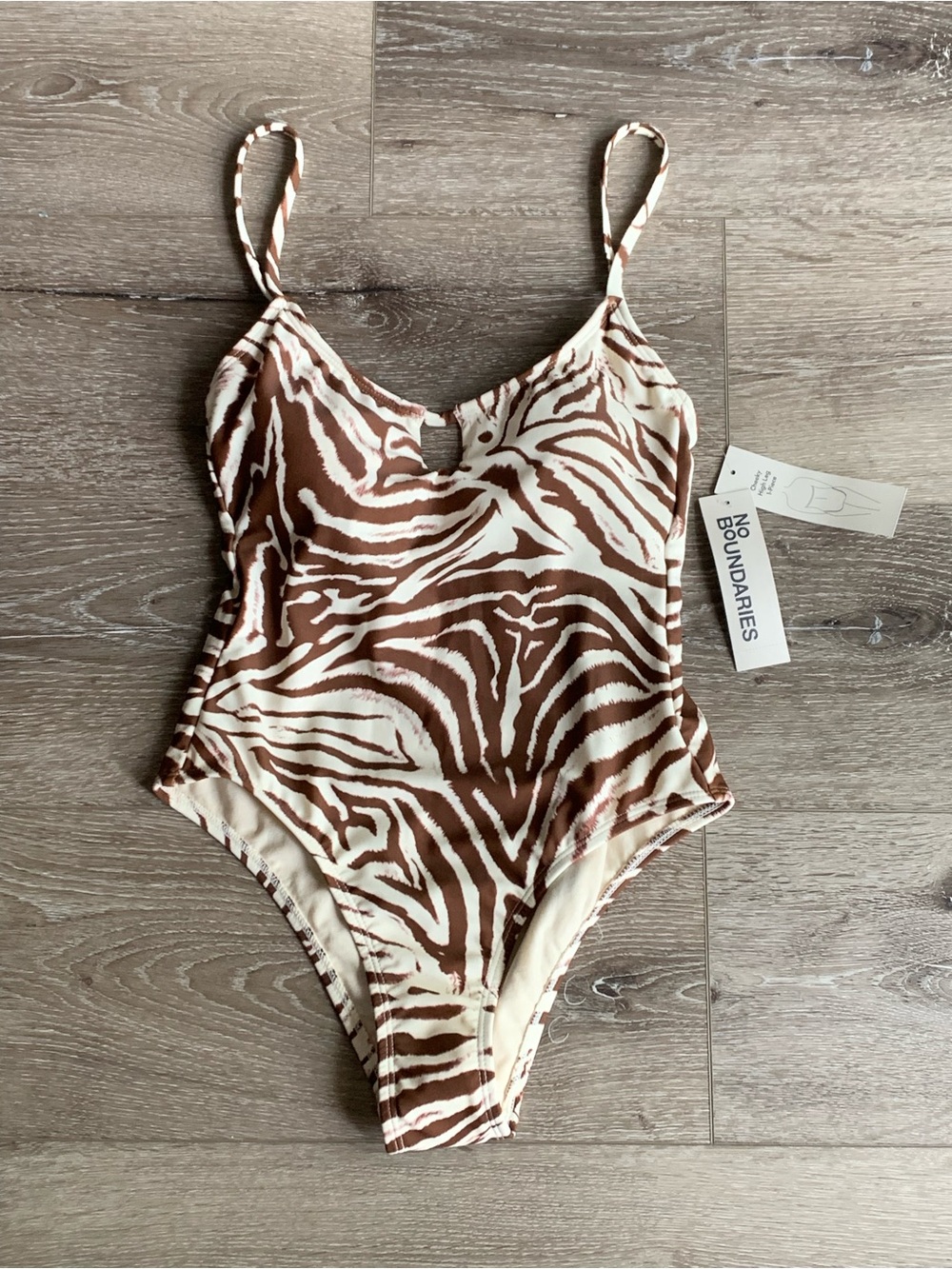 No Boundaries Brown and Cream Zebra Print One-Piece Swimsuit Size XS